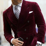 Riolio WELL DRESSED MEN Burgundy Velvet Blazer for Men with Double Breasted Dinner Jacket Elegant Smoking Suit Coat