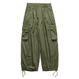 Riolio Multi-Pocket Cargo Pants Men's Casual Solid Colour Straight Pants Baggy Wide-leg Cropped Pants Men Ankle-length Pants