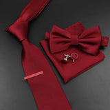 Riolio  New Men's Tie Bowtie Set Luxury Business Worker Blue Black Solid Color Silk Polyester Jacquard Woven Necktie Suit Wedding Party