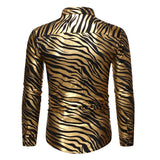 Riolio Men's 70s Metallic Gold Zebra Print Disco Shirt Brand New Slim Fit Long Sleeve Mens Dress Shirts Party Prom Stage Chemise