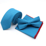 Riolio  Winter Men's Designer Solid Color Linen Cotton Necktie Pocket Square Bowtie Set Skinny Red Brown Green Blue For Men Wedding Tie