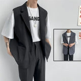 Spring Suit Vest Men's Fashion Gray Black Dress Jacket Men Suit Jacket Korean Loose Business Society Mens Blazer Vest M-2XL