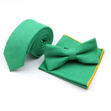 Riolio  Winter Men's Designer Solid Color Linen Cotton Necktie Pocket Square Bowtie Set Skinny Red Brown Green Blue For Men Wedding Tie