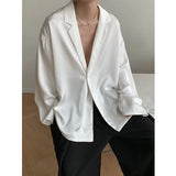 Summer Black White Silk Blazer Men's Fashion Business Society Mens Suit Jacket Korean Loose Casual Dress Jacket Men M-XL