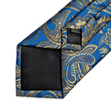 Riolio Yellow Paisley Blue Ties For Men 8cm Classic Business Silk Tie Set Handkerchief Cufflinks Wedding Tie Gift For Men