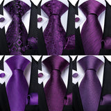 Riolio Ties For Men Purple Floral Paisley Necktie Business Formal 100% Silk Tie Pocket Square Set For Wedding Party Cravat