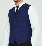 Riolio Men's Grey Herringbone Wool Tweed Slim Fit Leisure Cotton Suit Burgundy Vest Gentleman Business Waistcoat For Wedding