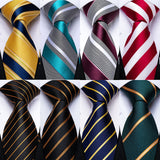 Riolio Designer Mens Wedding Tie Gold Black Striped Silk Neck Ties For Men Hanky Cufflinks Set Business Party Gravatas