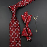 Riolio  New Christmas Luxury Tie Bowtie Brooch Set For Men Butterfly Cravat Snowflake Santa Claus Polyester Red Festival Party Gift