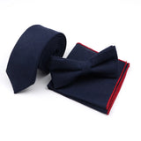 Riolio  Winter Men's Designer Solid Color Linen Cotton Necktie Pocket Square Bowtie Set Skinny Red Brown Green Blue For Men Wedding Tie