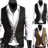 Riolio Men Formal Waistcoat Vest Business Solid Color Single Button Vest gilet Fake Two-pieces V Neck Casual Slim chalecos para hombre