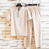 Riolio (Shirt + trousers) 2025 summer men shirt Man Cotton and linen shirts Short sleeve men's casual shirts men A set of clothes M-5XL