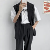 Riolio Spring Suit Vest Men's Fashion Gray Black Dress Jacket Men Suit Jacket Korean Loose Business Society Mens Blazer Vest M-2XL