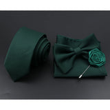 Riolio  Solid Color Tie Set For Men Sage Green Pink Flower Pin Necktie Hanky Cufflinks Brooch Set Groom Suit Wedding Shirt Accessory