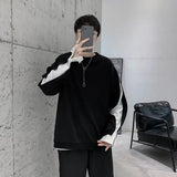 Riolio Autumn Winter Long Sleeve Men T Shirts Clothes Black White Patchwork Fake Two Cool Fashion Tops Oversized Korean Style Side Slit