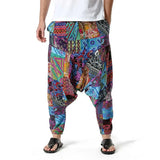 Riolio Men's African Print Harem Baggy Genie Boho Pants Casual Cotton Yoga Drop Crotch Joggers Sweatpants Hip Hop Traditional Trousers