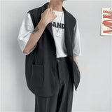 Riolio Spring Suit Vest Men's Fashion Gray Black Dress Jacket Men Suit Jacket Korean Loose Business Society Mens Blazer Vest M-2XL