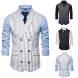 Riolio New Men oversized Classic Formal Business Striped Suit Vest Single Breasted Business Waistcoat Sleeveless Waistcoat Blazer Hot