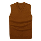 S-6XL Men Sleeveless Sweater Vest Male Autumn Spring Cotton Knitted Solid Vest Sweater Man Business V Neck Top Slim Sweaters Boy