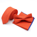 Riolio  Winter Men's Designer Solid Color Linen Cotton Necktie Pocket Square Bowtie Set Skinny Red Brown Green Blue For Men Wedding Tie