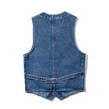 Riolio  Denim Vest Men's Jacket Spring Autumn Jeans Jacket V-neck Design Korean Vest Loose Casual Fashion All-match Style Male Clothing