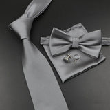 Riolio  New Men's Tie Bowtie Set Luxury Business Worker Blue Black Solid Color Silk Polyester Jacquard Woven Necktie Suit Wedding Party