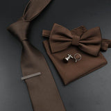 Riolio  New Men's Tie Bowtie Set Luxury Business Worker Blue Black Solid Color Silk Polyester Jacquard Woven Necktie Suit Wedding Party
