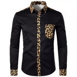 Riolio Men Splice Leopard Printed Shirt with Pocket Men Dress Shirt Long Sleeve Men Fashion Brand Mens Button Shirts