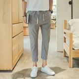 Riolio Summer Pants Male Korean Trend Loose Casual Pants Male Small Feet 9-Point Pants Slim Linen Mens Fashion Streetwear Size M-5Xl