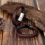 Riolio Leather Rope Bracelet Stainless Steel Leather Braided Bracelet Leather Bracelet Red Bracelet Men's Leather Jewelry