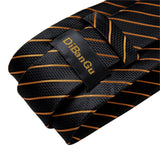 Riolio Designer Mens Wedding Tie Gold Black Striped Silk Neck Ties For Men Hanky Cufflinks Set Business Party Gravatas