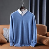 Riolio Men Sweaters 100% Pure Australian Wool Knitting Pullovers Winter Long Sleeve Vneck Solid Color Jumpers Male Woolen Clothes