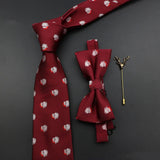 Riolio  New Christmas Luxury Tie Bowtie Brooch Set For Men Butterfly Cravat Snowflake Santa Claus Polyester Red Festival Party Gift