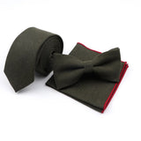 Riolio  Winter Men's Designer Solid Color Linen Cotton Necktie Pocket Square Bowtie Set Skinny Red Brown Green Blue For Men Wedding Tie