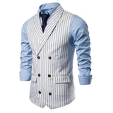 Riolio New Men oversized Classic Formal Business Striped Suit Vest Single Breasted Business Waistcoat Sleeveless Waistcoat Blazer Hot