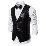 Riolio Shiny Royal Blue Sequin Dress Vests Men Slim Fit V Neck Glitter Tuxedo Waistcoat Mens Wedding Party Stage Prom Vest with Bowtie