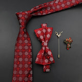 Riolio  New Christmas Luxury Tie Bowtie Brooch Set For Men Butterfly Cravat Snowflake Santa Claus Polyester Red Festival Party Gift