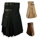 Riolio Fashion Scottish Men Adult Traditional Kilt Medieval Metal Vintage Gothic Punk Pleated Skirt Halloween Carnival Cosplay Costumes