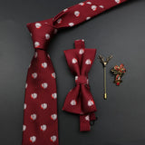 Riolio  New Christmas Luxury Tie Bowtie Brooch Set For Men Butterfly Cravat Snowflake Santa Claus Polyester Red Festival Party Gift