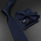 Riolio  New Men's Tie Bowtie Set Luxury Business Worker Blue Black Solid Color Silk Polyester Jacquard Woven Necktie Suit Wedding Party