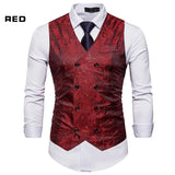 Riolio Men's Red Paisley Double Breasted Dress Vest Brand New Slim Fit Formal Business Sleeveless Waistcoat Men Chaleco Hombre 2XL