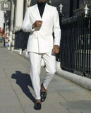 Riolio  2 Pieces Men Suit White Color Beach Wedding Formal Suits Peak Lapel Jacket Pants Causal  Prom