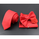 Riolio  Solid Color Tie Set For Men Sage Green Pink Flower Pin Necktie Hanky Cufflinks Brooch Set Groom Suit Wedding Shirt Accessory