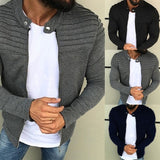 Riolio Sports Casual Men Jacket Men's Autumn Pleats Slim Stripe Fit Jacket Zipper Long Sleeve Coat Cardigan Coat