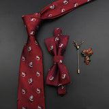 Riolio  New Christmas Luxury Tie Bowtie Brooch Set For Men Butterfly Cravat Snowflake Santa Claus Polyester Red Festival Party Gift