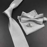 Riolio  New Men's Tie Bowtie Set Luxury Business Worker Blue Black Solid Color Silk Polyester Jacquard Woven Necktie Suit Wedding Party