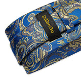 Riolio Yellow Paisley Blue Ties For Men 8cm Classic Business Silk Tie Set Handkerchief Cufflinks Wedding Tie Gift For Men