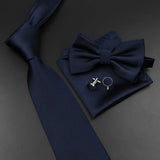 Riolio  New Men's Tie Bowtie Set Luxury Business Worker Blue Black Solid Color Silk Polyester Jacquard Woven Necktie Suit Wedding Party