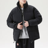 Riolio Simple Design Mens Fashion Winter Thick Puffer Jacket Stand Collar Zipper Warm Parkas Outwear Harajuku Colorful Bubble Coats
