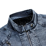 Riolio Fashion Spring Casual Jacket Mens Velvet Streetwear Denim Jacket  Stand Collar Jean Jackets Male Slim Fit Coat Outerwear